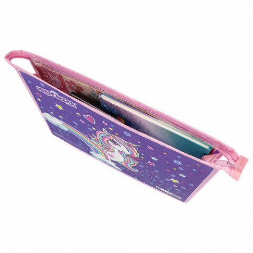 Папка для тетрадей ЮНЛАНДИЯ А4, 1 отделение, пластик, молния сверху, Rainbow unicorn, 228146