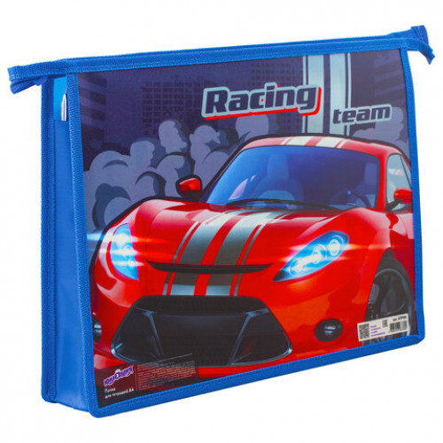 Папка для тетрадей ЮНЛАНДИЯ А4, 1 отделение, пластик, молния сверху, Racing team, 229106