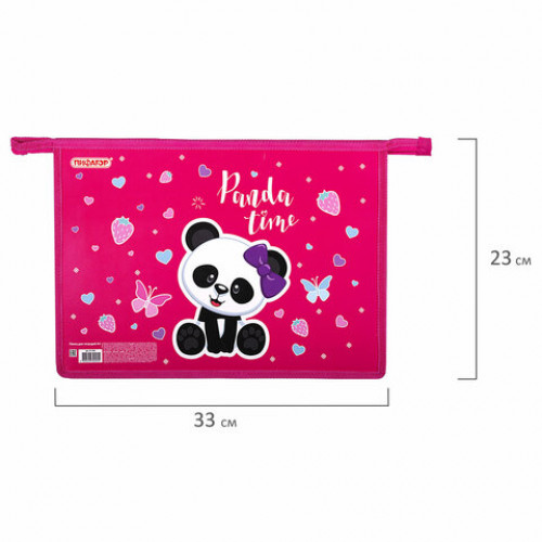 Папка для тетрадей ПИФАГОР А4, 1 отделение, картон/пластик, на молнии, Panda Time, 271440