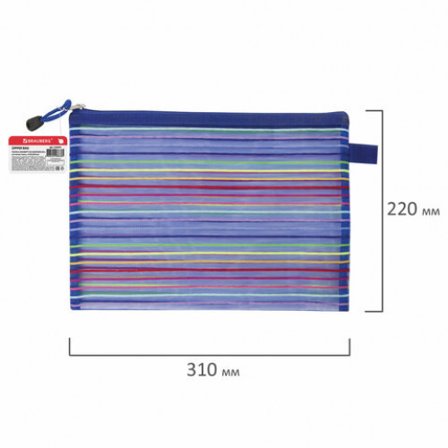 Папка-конверт на молнии формат B5+ (310х220 мм), сетчатая ткань, BRAUBERG Stripes, 224047