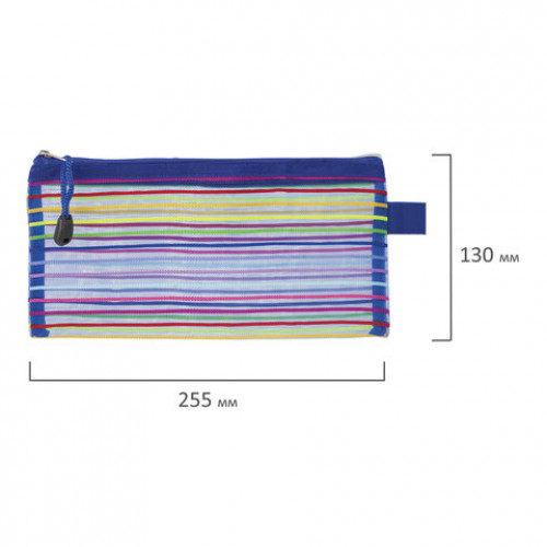 Папка-конверт на молнии МАЛОГО ФОРМАТА (255х130 мм), сетчатая ткань, BRAUBERG Stripes, 224048