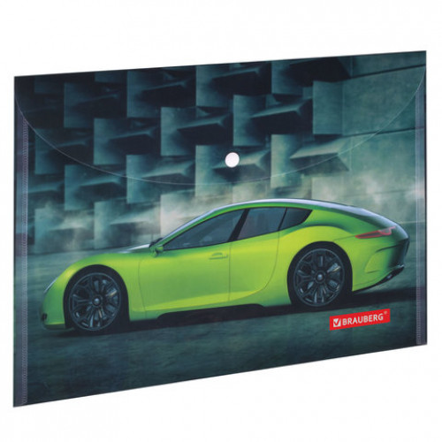 Папка-конверт с кнопкой BRAUBERG SPORT CAR, А4, 160 мкм, до 100 листов, цветная печать, 228043
