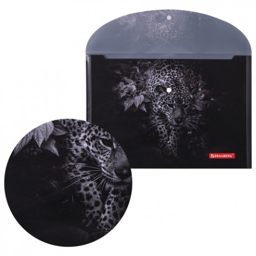 Папка-конверт с кнопкой BRAUBERG LEOPARD, А4, 160 мкм, до 100 листов, цветная печать, 228039