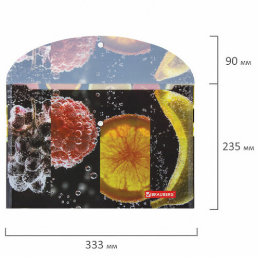 Папка-конверт с кнопкой BRAUBERG FRESH ZONE, А4, 160 мкм, до 100 листов, цветная печать, 228034