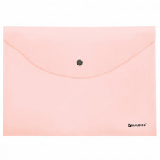 Папка-конверт с кнопкой BRAUBERG Pastel, А4, до 100 листов, непрозрачная, персиковая, 0,18 мм, 270476