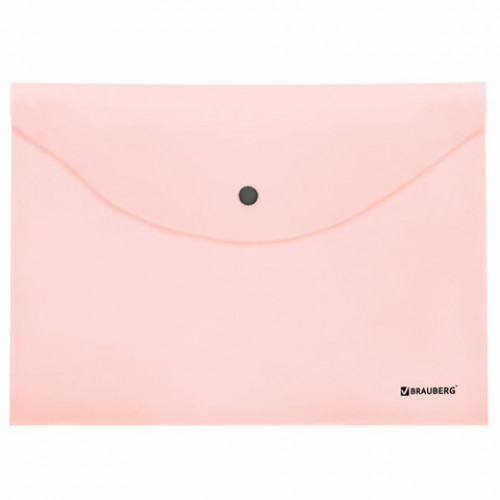 Папка-конверт с кнопкой BRAUBERG Pastel, А4, до 100 листов, непрозрачная, персиковая, 0,18 мм, 270476