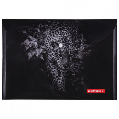 Папка-конверт с кнопкой BRAUBERG LEOPARD, А4, 160 мкм, до 100 листов, цветная печать, 228039