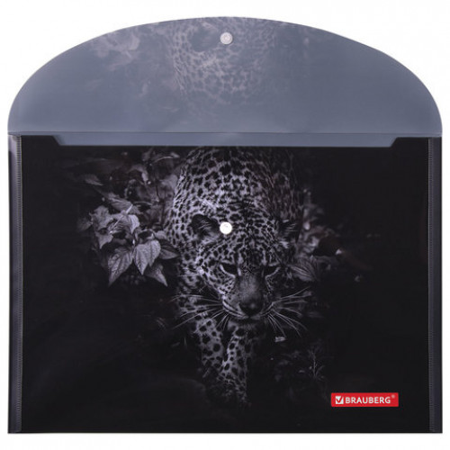 Папка-конверт с кнопкой BRAUBERG LEOPARD, А4, 160 мкм, до 100 листов, цветная печать, 228039