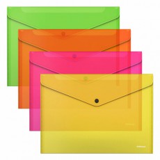 Папка-конверт с кнопкой ERICH KRAUSE Glossy Neon, А4, до 120 л., прозр., ассорти, 0,18 мм, 50300