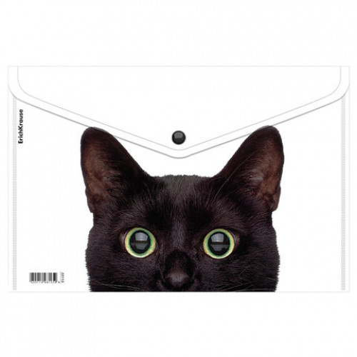 Папка-конверт на кнопке пластиковая ERICH KRAUSE Hiding Cats, A4, ассорти, 61155