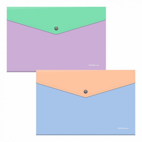 Папка-конверт с кнопкой ERICH KRAUSE Matt Pastel Bloom, А4, до 120 л,с карманом,ассорти,0,18мм,61149