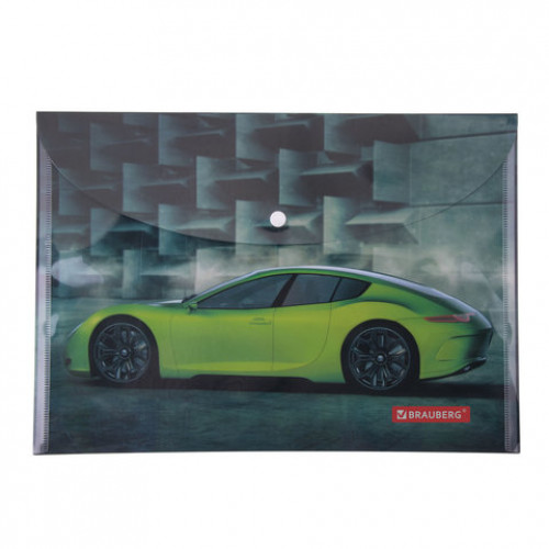 Папка-конверт с кнопкой BRAUBERG SPORT CAR, А4, 160 мкм, до 100 листов, цветная печать, 228043