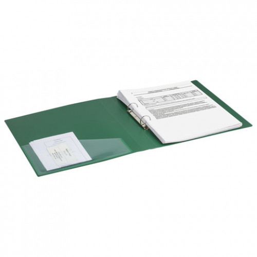 Папка на 2 кольцах BRAUBERG Contract, 35 мм, зеленая, до 270 листов, 0,9 мм, 221794