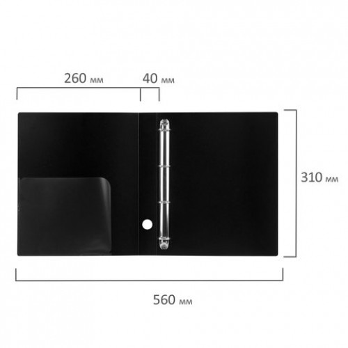 Папка на 4 кольцах BRAUBERG Стандарт, 40 мм, черная, до 300 листов, 0,9 мм, 221620