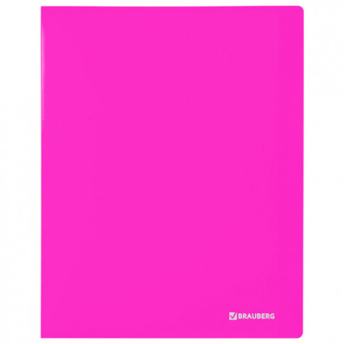 Папка на 2 кольцах BRAUBERG Neon, 25 мм, внутренний карман, неоновая розовая, до 170 листов, 0,7 мм, 227458