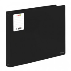 Папка на 4 кольцах БОЛЬШОГО ФОРМАТА А3, ГОРИЗОНТАЛЬНАЯ, 30 мм, до 250 листов, черная, 0,8 мм, STAFF, 274003