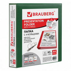 Папка на 4 кольцах с передним прозрачным карманом BRAUBERG, картон/ПВХ, 65 мм, зеленая, до 400 листов, 223532 Папка на 4 кольцах с передним прозрачным карманом BRAUBERG, картон/ПВХ, 65 мм, зеленая, до 400 листов, 223532