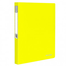 Папка на 2 кольцах BRAUBERG Neon, 25 мм, внутренний карман, неоновая, желтая, до 170 листов, 0,7 мм, 227457