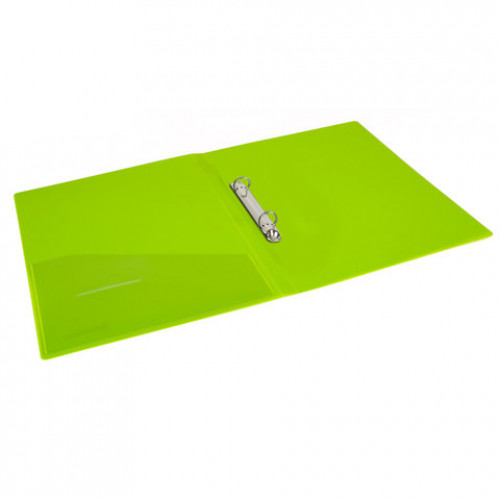 Папка на 2 кольцах BRAUBERG Neon, 25 мм, внутренний карман, неоновая, зеленая, до 170 листов, 0,7 мм, 227456
