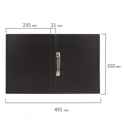 Папка на 2 кольцах BRAUBERG Office, 21 мм, черная, до 120 листов, 0,5 мм, 221612