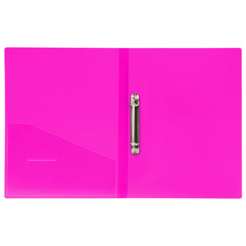 Папка на 2 кольцах BRAUBERG Neon, 25 мм, внутренний карман, неоновая розовая, до 170 листов, 0,7 мм, 227458