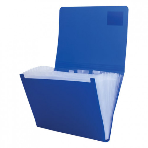 Папка на резинках BRAUBERG Business, А4, 13 отделений, пластиковый индекс, синяя, 0,5 мм, 224146