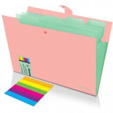 Папка-органайзер на кнопке 5 отделений, BRAUBERG Extra, А4, персиковая с мятным, 274097