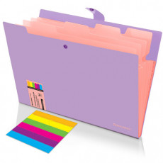 Папка-органайзер на кнопке 5 отделений, BRAUBERG Extra, А4, лиловая с персиковым, 274098