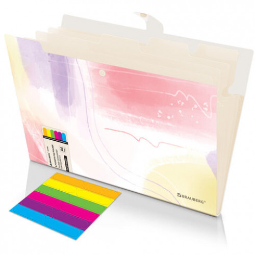 Папка-органайзер на кнопке 5 отделений, BRAUBERG Extra, А4, пастельные узоры, 274100