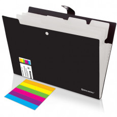 Папка-органайзер на кнопке 5 отделений, BRAUBERG Extra, А4, черная с белым, 274094