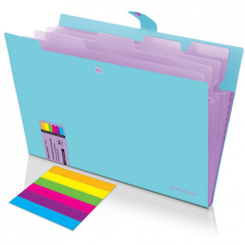 Папка-органайзер на кнопке 5 отделений, BRAUBERG Extra, А4, голубая с лиловым, 274099