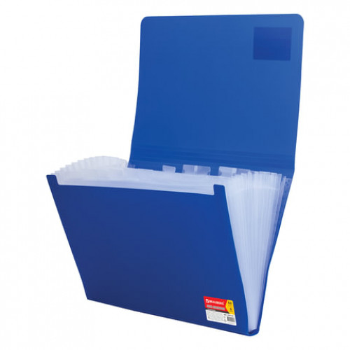 Папка на резинках BRAUBERG Business, А4, 6 отделений, пластиковый индекс, синяя, 0,5 мм, 224144