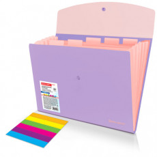 Папка-органайзер конверт на кнопке 6 отделений, BRAUBERG Extra, A4, лиловая с персиковым, 274101