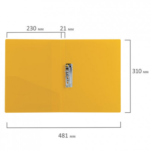 Папка с боковым металлическим прижимом и внутренним карманом BRAUBERG Contract, желтая, до 100 л., 0,7 мм, бизнес-класс, 221790