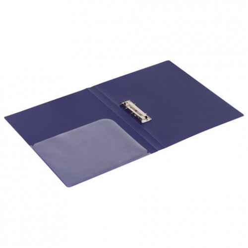 Папка с боковым металлическим прижимом и внутренним карманом BRAUBERG Диагональ, темно-синяя, до 100 листов, 0,6 мм, 221357