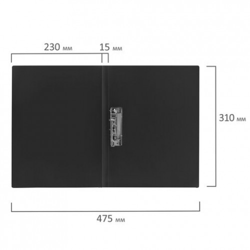 Папка с боковым металлическим прижимом STAFF, черная, до 100 листов, 0,5 мм, 229233