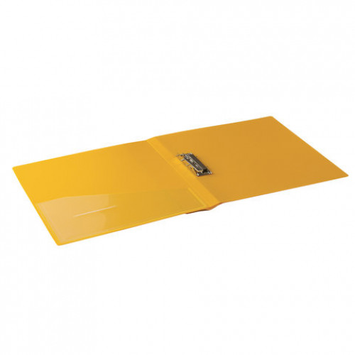 Папка с боковым металлическим прижимом и внутренним карманом BRAUBERG Contract, желтая, до 100 л., 0,7 мм, бизнес-класс, 221790