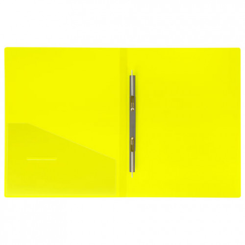 Папка с металлическим скоросшивателем и внутренним карманом BRAUBERG Neon, 16 мм, желтая, до 100 листов, 0,7 мм, 227465