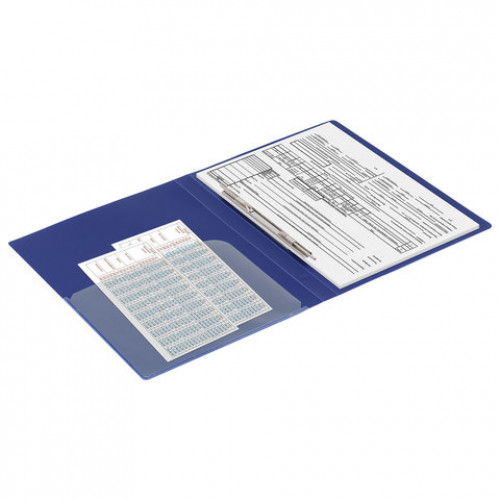 Папка с металлическим скоросшивателем и внутренним карманом BRAUBERG Диагональ, темно-синяя, до 100 листов, 0,6 мм, 221352