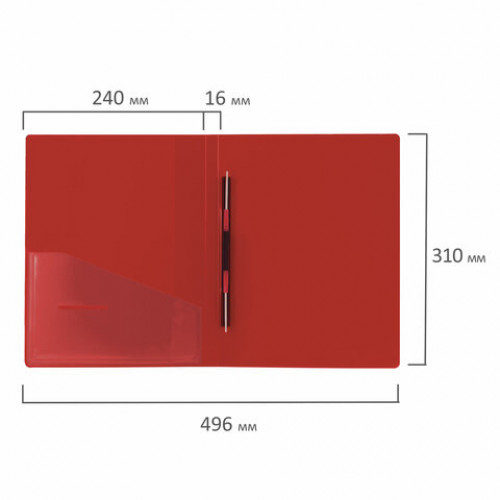 Папка с металлическим скоросшивателем и внутренним карманом BRAUBERG Contract, красная, до 100 л., 0,7 мм, бизнес-класс, 221783