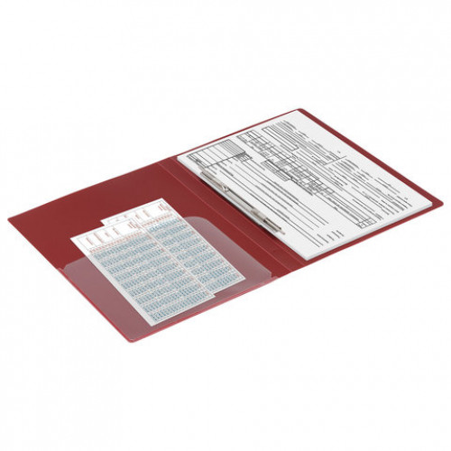 Папка с металлическим скоросшивателем и внутренним карманом BRAUBERG Диагональ, темно-красная, до 100 листов, 0,6 мм, 221355