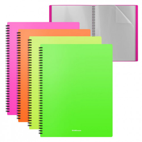 Папка пластиковая на спирали, 20 вкладышей, ERICH KRAUSE Matt Neon, A4, ассорти, 49953