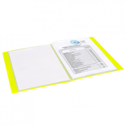 Папка 20 вкладышей BRAUBERG Neon, 16 мм, неоновая желтая, 700 мкм, 227449