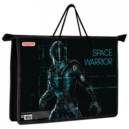 Папка на молнии с ручками ПИФАГОР А4, 1 отделение, пластик, ручки-шнурок, Space warrior, 270866