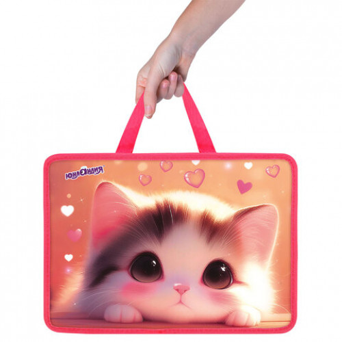 Папка на молнии с ручками ЮНЛАНДИЯ А4, 1 отделение, пластик, 80 мм, Dreamy kitty, 273361