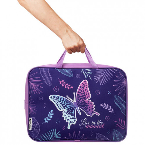 Папка с ручками BRAUBERG А4, 1 отделение, ткань, молния сверху, 80 мм, Beautiful butterfly, 270335