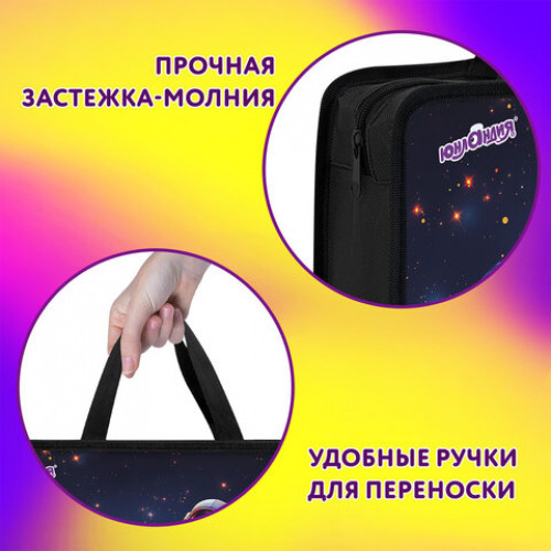 Папка на молнии с ручками ЮНЛАНДИЯ А4, 1 отделение, пластик, 80 мм, Space explorer, 273365