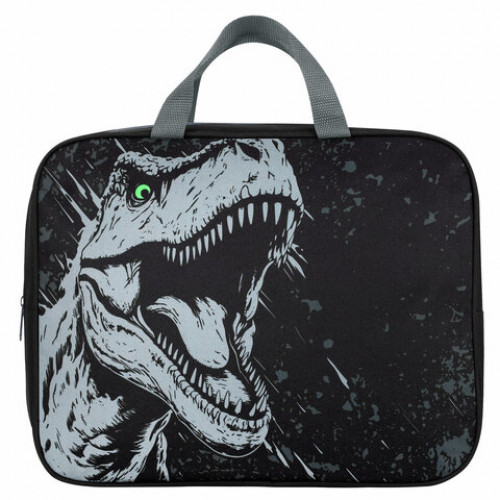 Папка на молнии с ручками BRAUBERG А4, 1 отделение, полиэстер, 80 мм, Scary dino, 273308