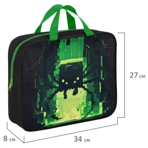 Папка на молнии с ручками BRAUBERG А4, 1 отделение, полиэстер, 80 мм, Digital spider, 273303