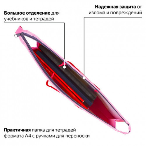 Папка на молнии с ручками BRAUBERG, А4, 1 отделение, пластик, цветная печать, молния сверху, Сова на книгах, 228156